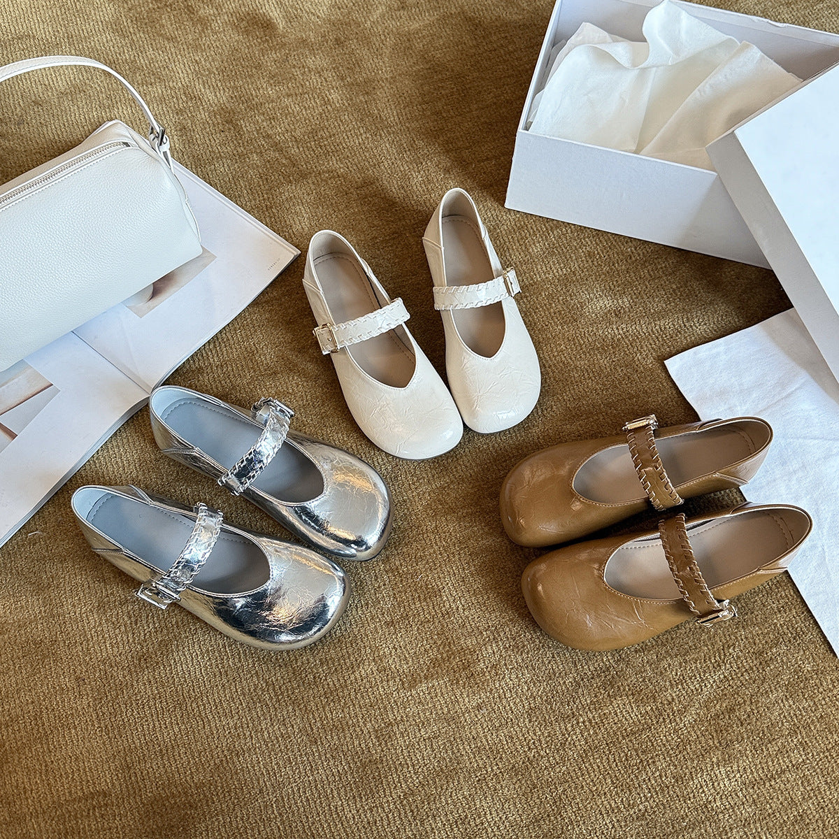 Damen Ballerinas mit modischem Riemchen und glänzender Oberfläche R&B