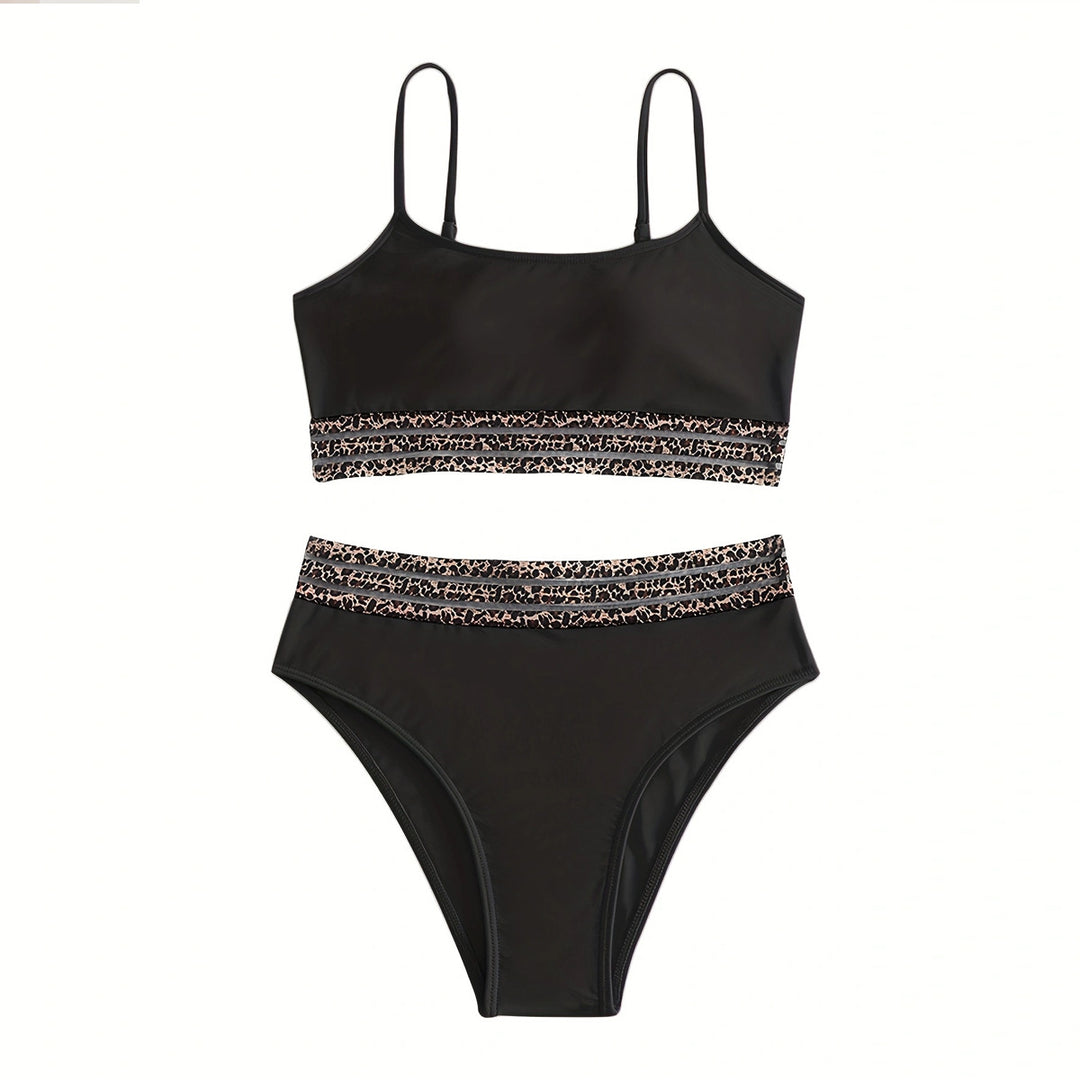 Damen Hochtailliertes Bikini-Set mit modischen Leoparden-Details R&B