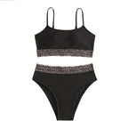 Damen Hochtailliertes Bikini-Set mit modischen Leoparden-Details R&B