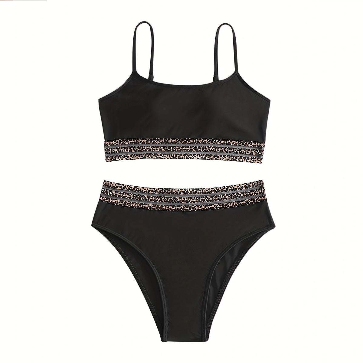 Damen Hochtailliertes Bikini-Set mit modischen Leoparden-Details R&B