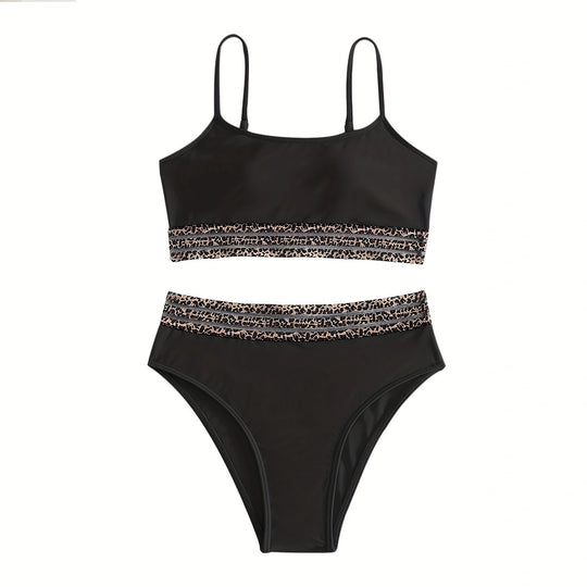 Damen Hochtailliertes Bikini-Set mit modischen Leoparden-Details R&B