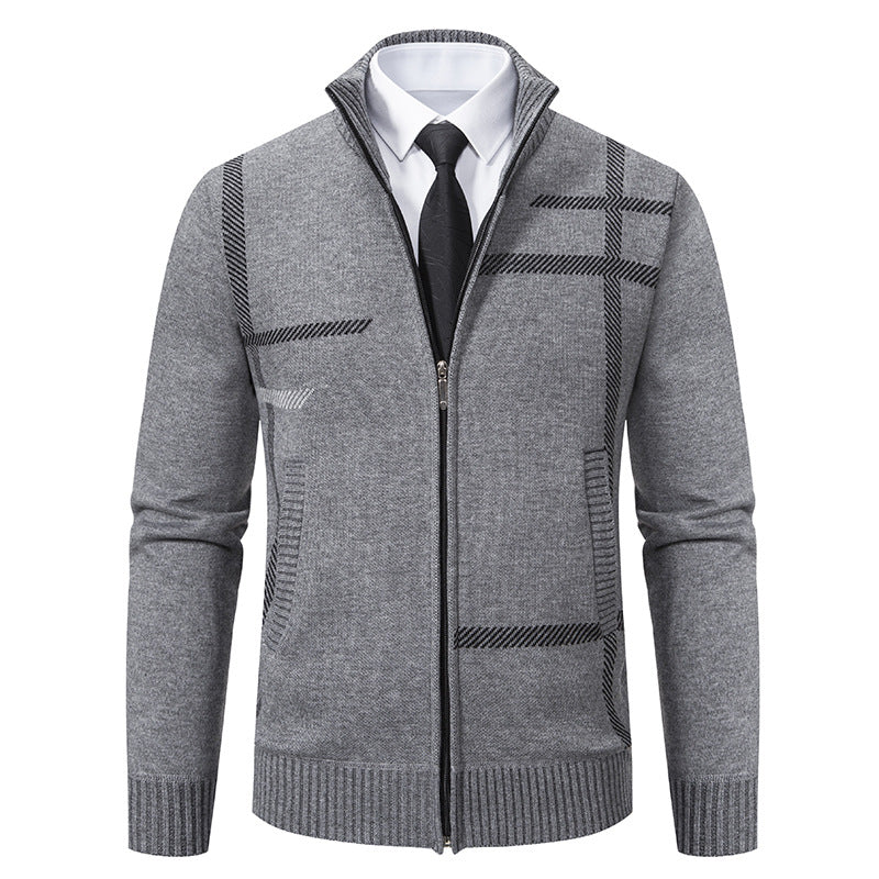 Herren Strickjacke mit modernem Zipper und hohem Kragen