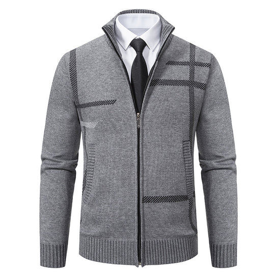 Herren Strickjacke mit modernem Zipper und hohem Kragen R&B