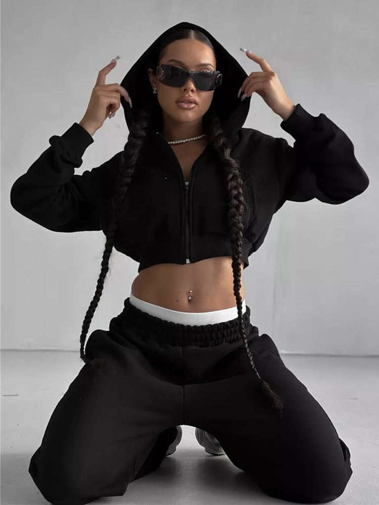 Damen Sportliches Zipper Hoodie und weite Jogginghose Set R&B