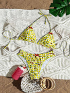 Damen Triangel Bikini mit frischem Karomuster und kontrastierenden Schleifen R&B