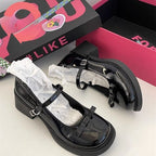 Damen Modische Mary Jane Pumps mit auffälliger Schnalle und bequemem Absatz R&B