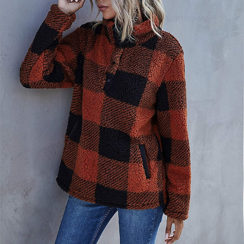Damen Gemusterte Teddyjacke mit modernem Kragen und praktischen Taschen R&B