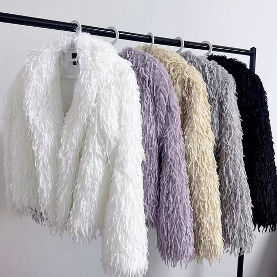 Damen Flauschige Kurzjacke aus Kunstpelz mit tiefem Schnitt R&B