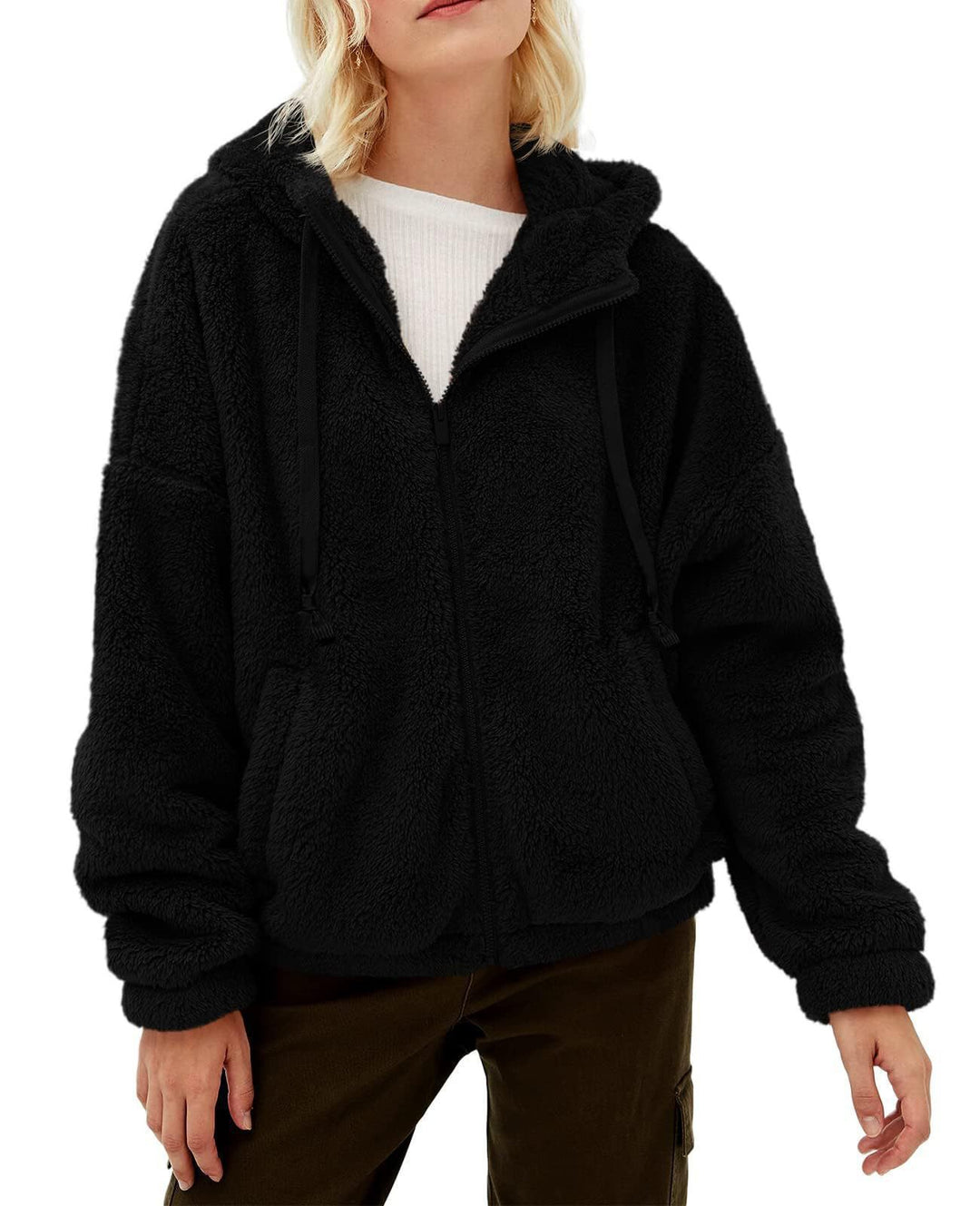 Damen lässige Fleecejacke mit Kängurutasche und Kapuze R&B