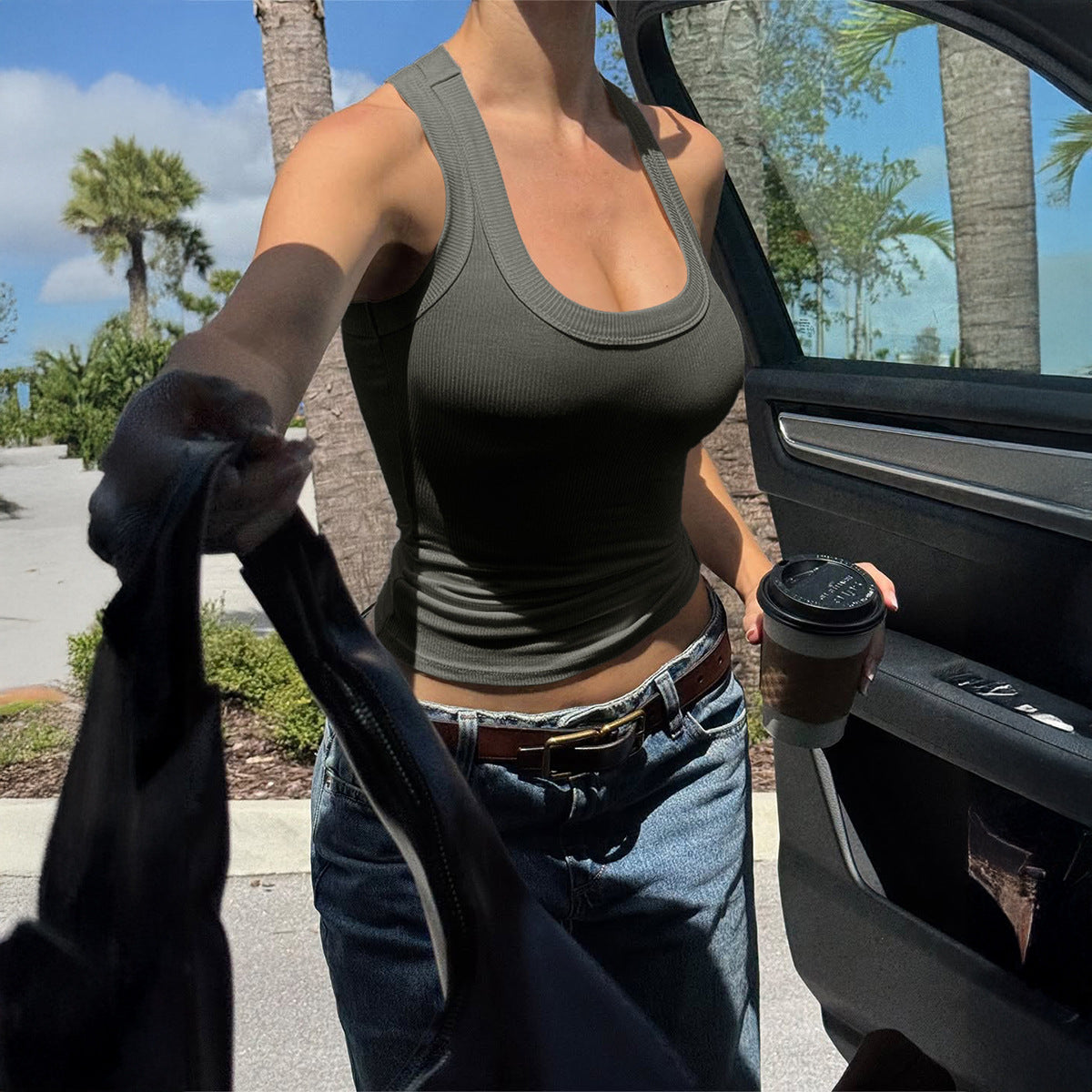 Damen Sportliches Trägershirt mit Rippstruktur R&B