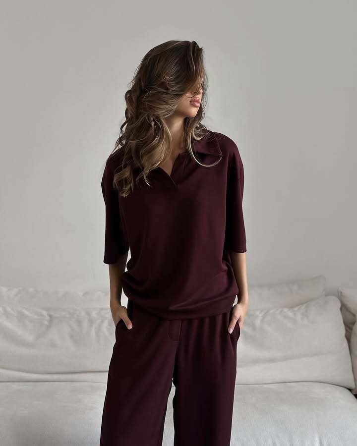 Damen elegantes Set mit übergroßem Kragen und weiten Hosen R&B