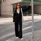 Damen nan kurzes Kapuzen-Loungewear-Set mit durchgehendem Reißverschluss, elastischem Komfortbund und gerippter Struktur R&B