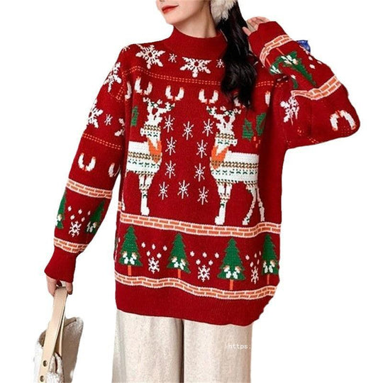 Damen Festlicher Pullover mit 3D-Rentier-Motiv und Hochkragen R&B