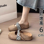 Damen komfortable Hausschuh-Slipper mit dekorativem Riemen und wärmendem Innenfutter R&B