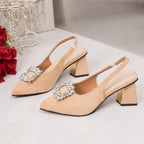 Damen Slingback Pumps mit luxuriösem Strass-Detail und bequemem Blockabsatz