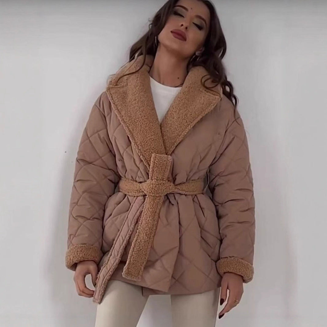Damen gesteppte Teddyjacke mit Gürtel R&B