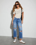 Damen High-Waist Jeans mit ausgefranstem Saum und Rissdetails