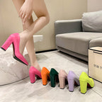 Damen Spitzen Pumps mit bequemem Blockabsatz und glänzendem Finish R&B