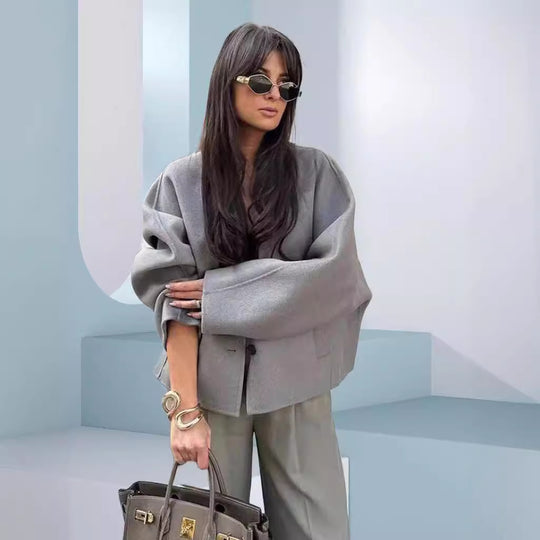 Damen Elegante und lässige Oversize-Jacke mit Knopfdetails und weitem Schnitt R&B