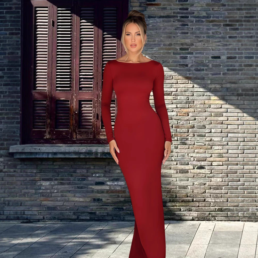 Damen Figurumspielendes Maxikleid mit langem Arm und elegantem Schnitt R&B