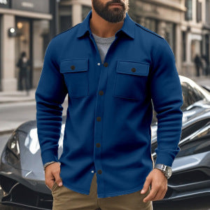 Herren nan Wollmix-Überhemdjacke mit Pattentaschen verdeckter Druckknopfleiste und Hemdkragen R&B