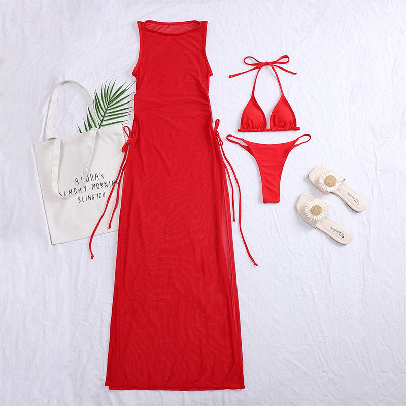 Damen Strandkleid mit verstellbaren Bändern und Raffungen R&B