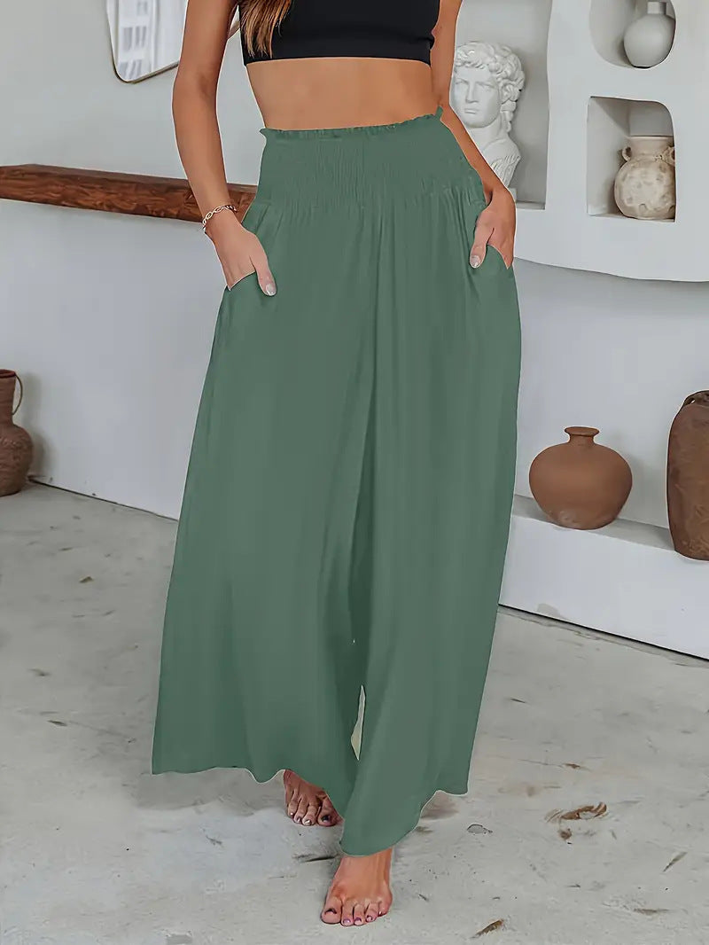 Damen Luftige Palazzo-Hose mit elastischem Bund R&B