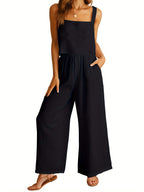 Damen Luftiger Jumpsuit mit weitem Bein und verstellbarem Taillenbund R&B