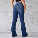 Damen Flared Jeans mit modischen Rissdetails und hohem Taillenbund R&B
