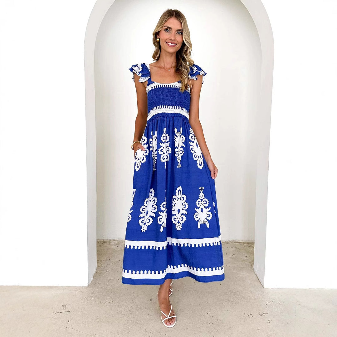 Damen Maxikleid mit floralen Stickereien und Rüschendetails R&B
