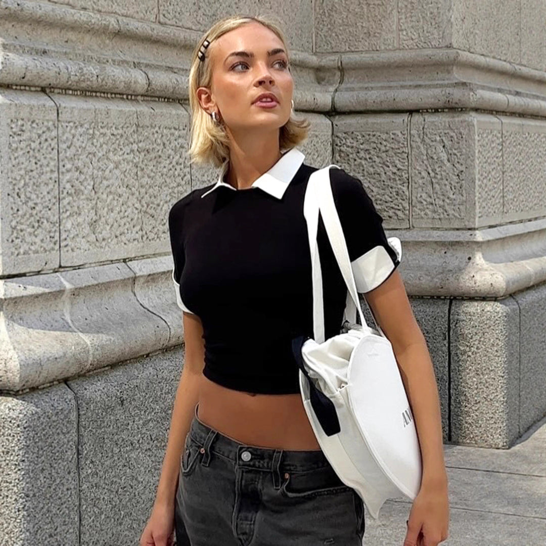 Damen Kurzarmoberteil mit elegantem Kragen und modischem Schnitt R&B