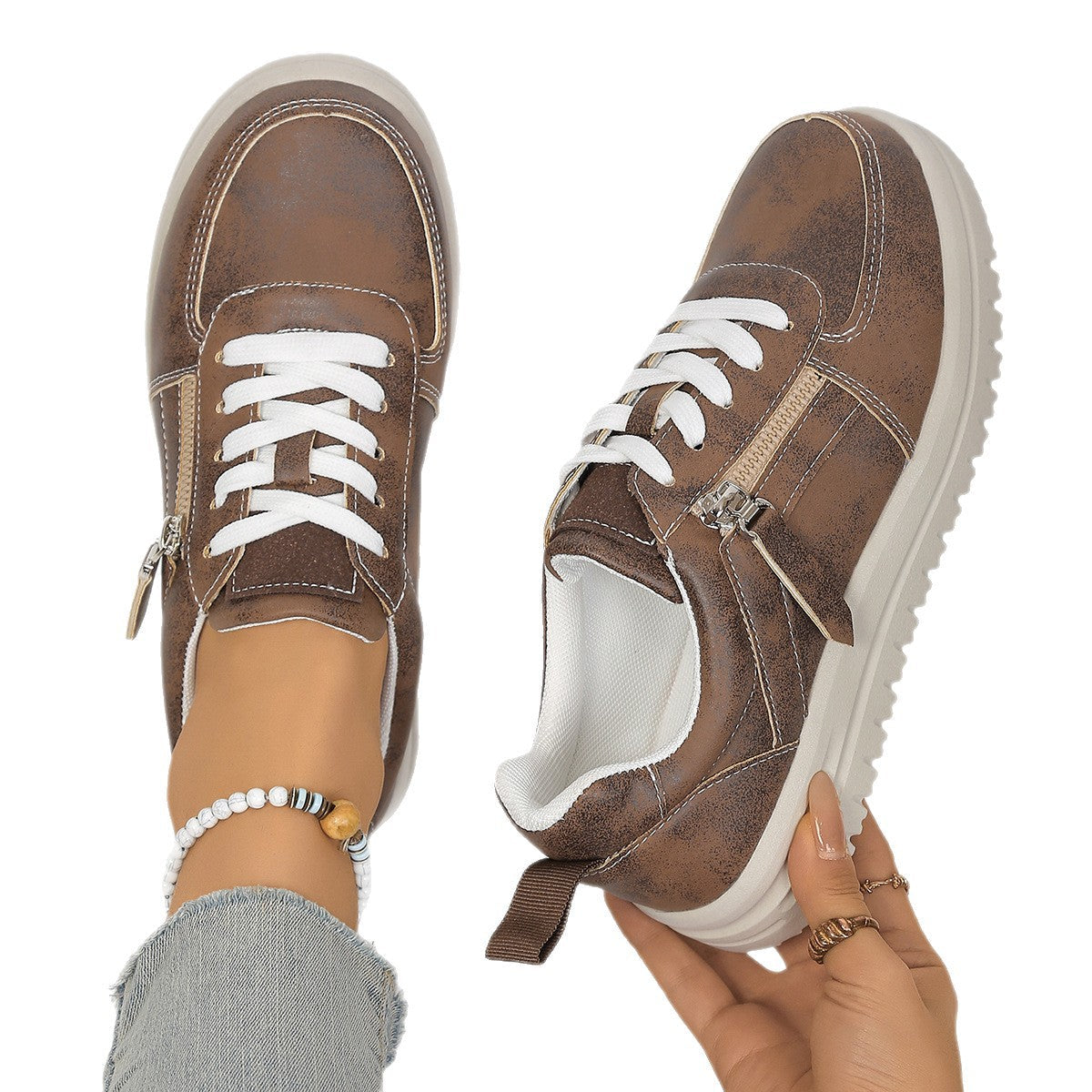 Damen Sneakers mit modischem Reißverschluss und bequemer Sohle R&B