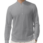 Herren Elegantes Langarmhemd mit Stehkragen und Knopfleiste R&B