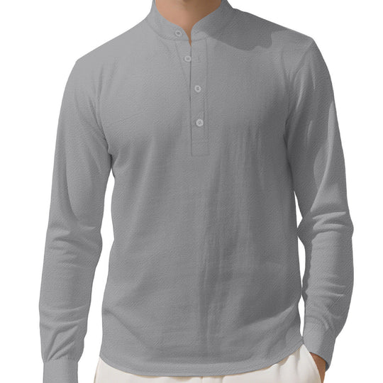 Herren Elegantes Langarmhemd mit Stehkragen und Knopfleiste R&B