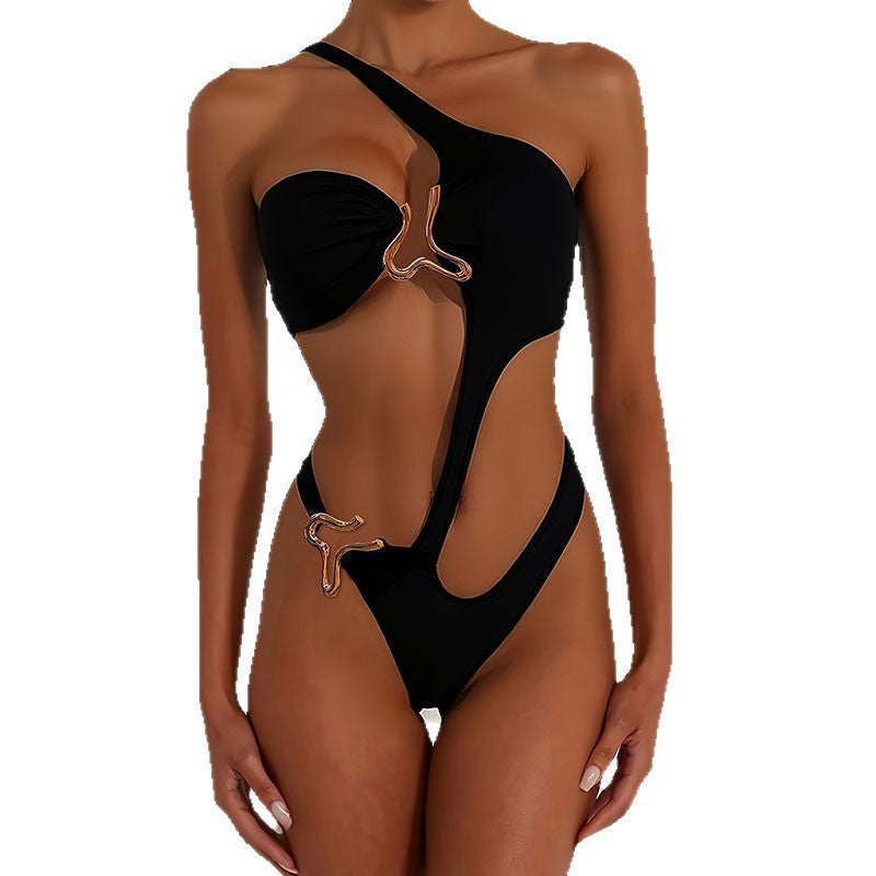 Damen Einteiliger Badeanzug mit asymmetrischem Design und elegantem Cut-Out R&B