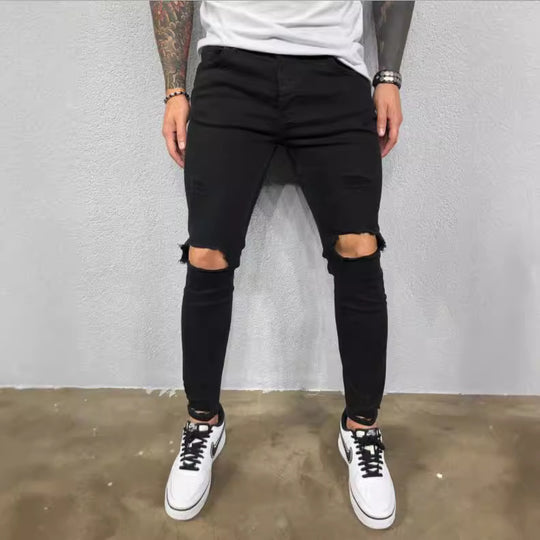 Herren Slim Fit Jeans mit modischen Rissen R&B