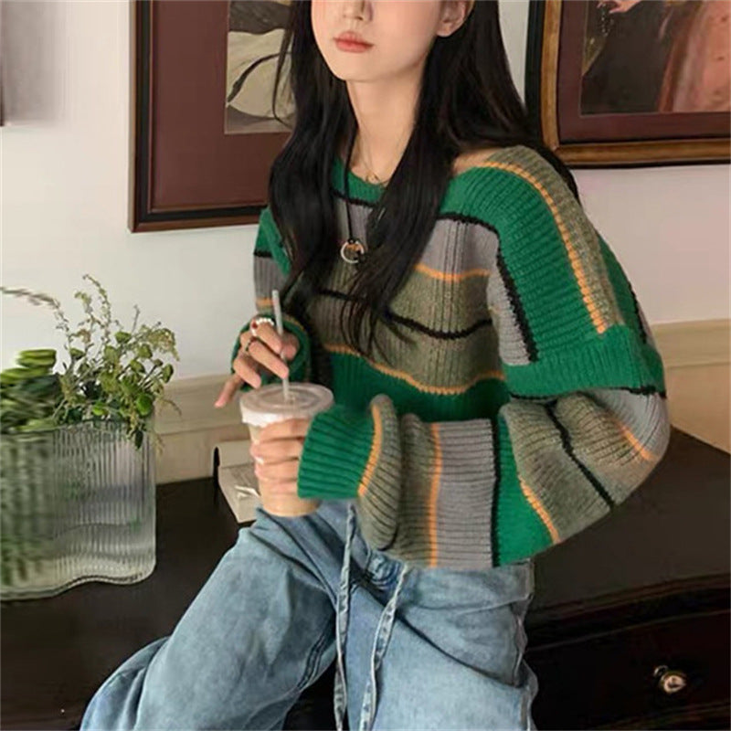 Damen Trendiger cropped Pullover im Blockstreifen-Look R&B