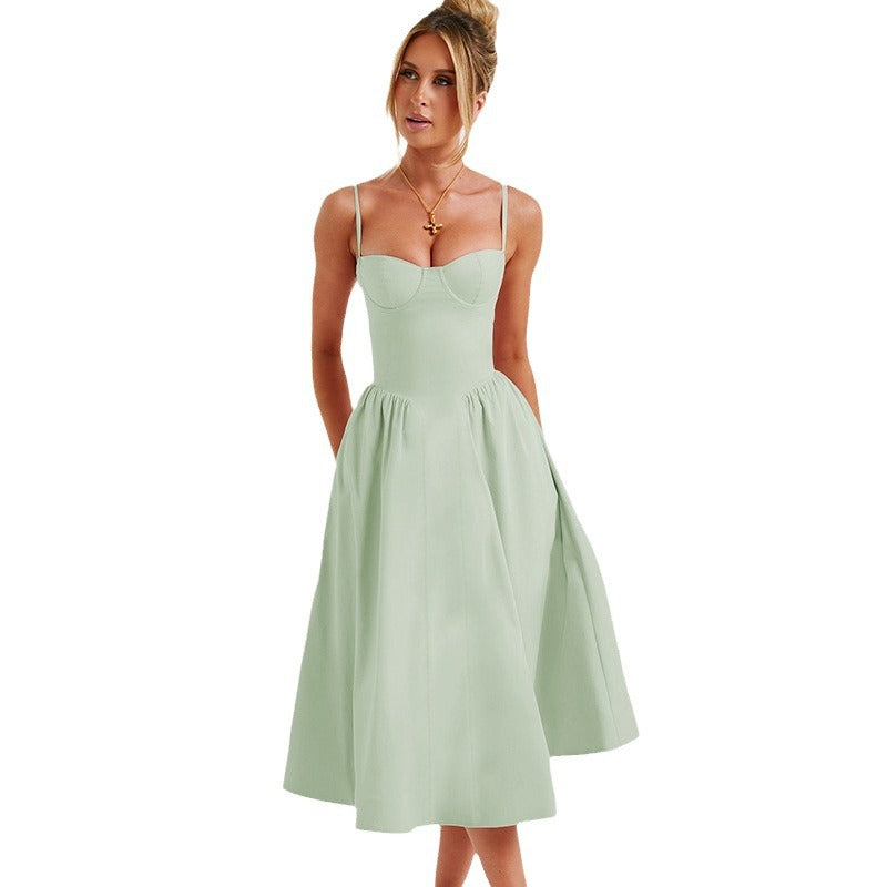 Damen Midikleid mit tailliertem Oberteil und fließendem Rock R&B