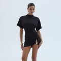 Damen figurbetontes Minikleid mit elegantem Wickeldesign und goldenen Akzenten R&B