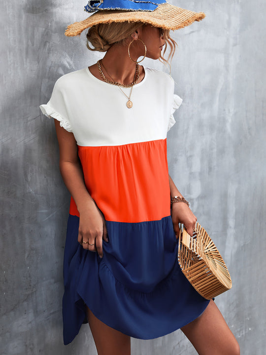 Damen lässiges Sommerkleid mit Rüschendetails und fließendem Schnitt R&B