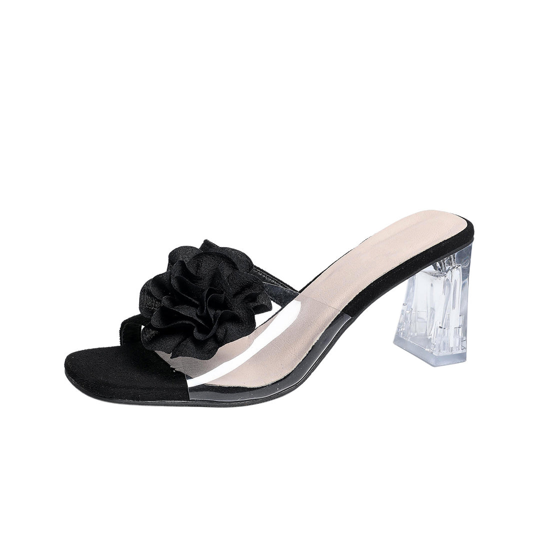 Damen Absatzsandalen mit floralen Applikationen und transparentem Blockabsatz R&B