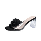 Damen Absatzsandalen mit floralen Applikationen und transparentem Blockabsatz R&B