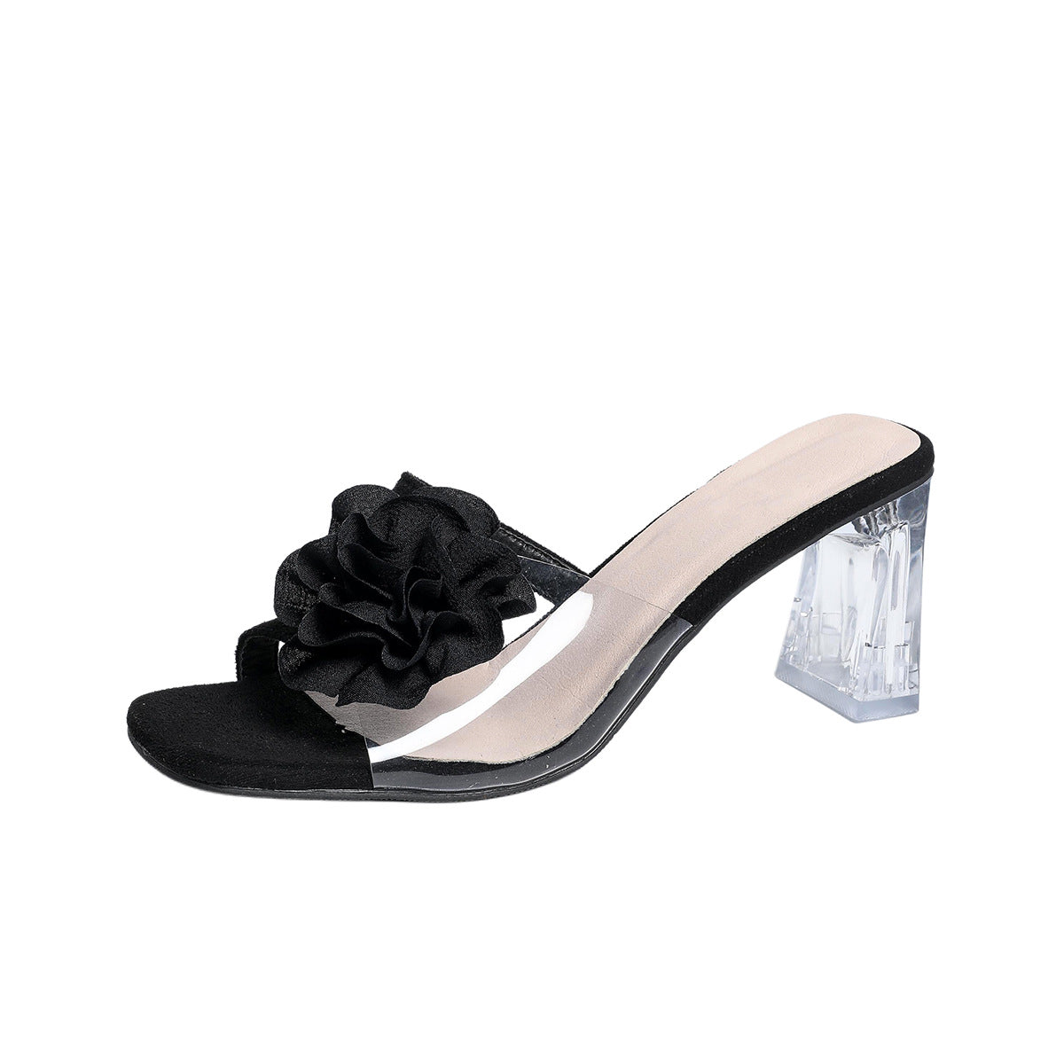 Damen Absatzsandalen mit floralen Applikationen und transparentem Blockabsatz R&B