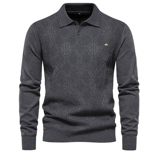 Herren Polo-Pullover mit strukturiertem Diamantmuster und klassischem Kragen R&B