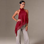 Damen luftiges Chiffon-Top mit eleganter Spitzenverzierung R&B