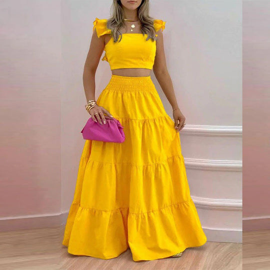 Damen Maxikleid mit voluminösem Rock und Rüschendetails R&B