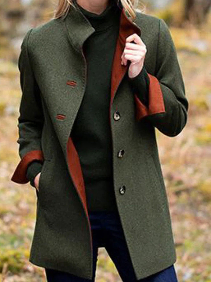 Damen eleganter Wool-Mantel mit hochwertiger Verarbeitung und Taschen R&B