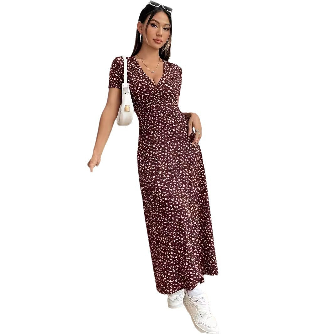Damen Maxikleid mit elegantem Wickelausschnitt und floralem Muster R&B