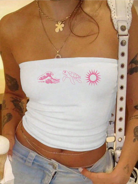 Damen Bandeau-Top mit auffälligem Statement-Aufdruck R&B