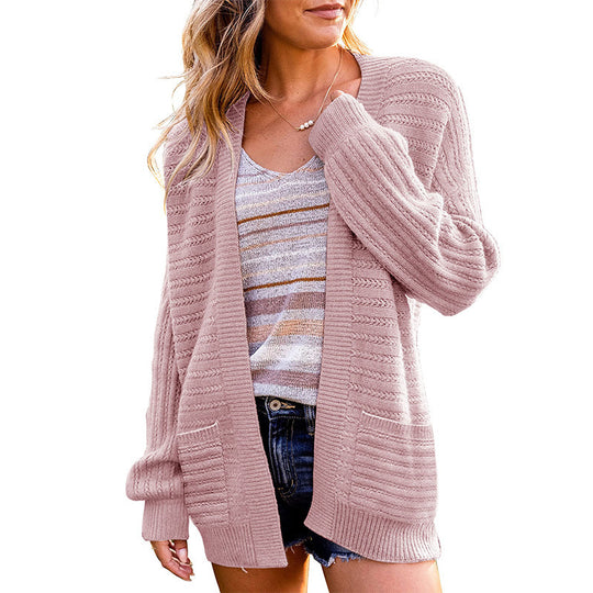 Damen Strickjacke mit tiefem V-Ausschnitt und strukturiertem Design R&B